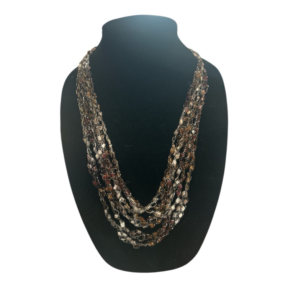 Amber, Burgundy, Silver and Black Adjustable Yarn Necklace